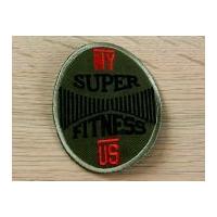 Super Fitness Embroidered Iron On Motif Applique Khaki Green