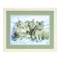 sunset stamped cross stitch kit mother wolf pups