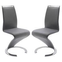 Summer Z Shape Dining Chair In Grey Faux Leather in A Pair