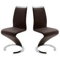 Summer Z Shape Dining Chair In Brown Faux Leather in A Pair