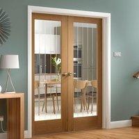 Suffolk Oak Door Pair with Etched lined Clear Safety Glass