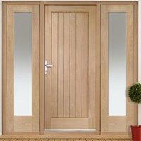 suffolk exterior flush oak door and frame set with two side screens an ...