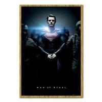 Superman Man Of Steel Handcuffs Poster Oak Framed - 96.5 x 66 cms (Approx 38 x 26 inches)