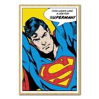 Superman Looks Like A Job For Superman Poster Beech Framed - 96.5 x 66 cms (Approx 38 x 26 inches)