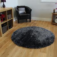 Super Soft Dense Silver & Black Sparkle Shaggy Rugs - Calgary 134cmx134cm (4ft 4\