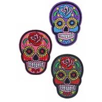 Sugar Skull Iron-On Woven Patch - Colour: Purple