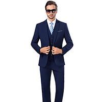 Suits Standard Fit Notch Viscose / Serge Solid 3 Pieces Royal Blue Dark Blue Buttons / Pockets