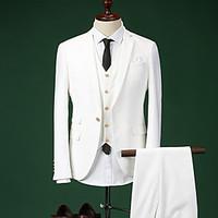 Suits Tailored Fit Notch Single Breasted One-button Cotton Blend Solid 3 Pieces Straight Flapped