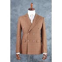 Suits Tailored Fit Notch Double Breasted Four-buttons Cotton Blend Checkered / Gingham 2 Pieces Light Brown