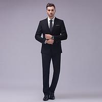 Suits Tailored Fit Slim Notch Single Breasted Two-buttons Cotton / Polyester Solid 2 Pieces Black