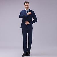 Suits Slim Fit Slim Notch Single Breasted Two-buttons Polyester Solid 2 Pieces Dark Blue White