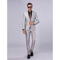 Suits Slim Fit Slim Notch Single Breasted One-button 2 Pieces Silver Straight Flapped