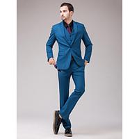 Suits Slim Fit Slim Notch Single Breasted One-button 3 Pieces Blue Straight Flapped