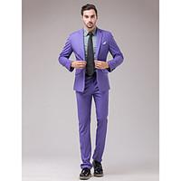 Suits Slim Fit Slim Notch Single Breasted One-button 2 Pieces Lavender Slanted Flapped
