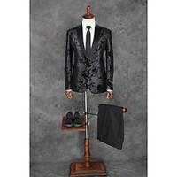 Suits Tailored Fit Peak Single Breasted One-button Polyester Patterns 2 Pieces Black Straight Piped None Black