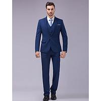 Suits Slim Fit Slim Peak Single Breasted One-button 3 Pieces Blue