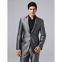 Suits Tailored Fit Peak Single Breasted Two-buttons Polyester Solid 1 Piece Gray Straight Flapped