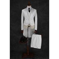 Suits Tailored Fit Notch Double Breasted Four-buttons Cotton Blend Solid 2 Pieces Ivory None Double (Two) White Double (Two) Buttons