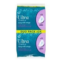 Superdrug Long Ultra Towel with Wings Duo Pack x 24