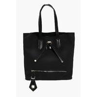 Suedette Zip Detail Shopper Bag - black
