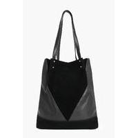 Suedette Panelled Shopper Bag - black