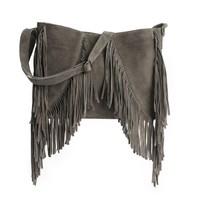 Suede Clutch Bag with Long Fringing