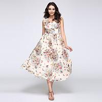 Summer Women\'s Butterfly Print Chiffon Formal Party Ball Gown Prom Beach Long Maxi Dress