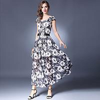 SUOQI Fashion Wild Round Neck Sleeveless Flower Printing Waist Was Thin Lace Skirt Dating Daily Leisure Get Together Home Party Cocktail Party Dress