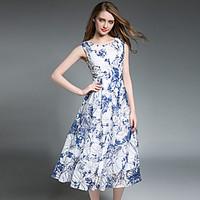 SUOQI Fashion Wild Round Neck Sleeveless Printing Dress Daily Leisure Dating Cocktail Party Party Dress