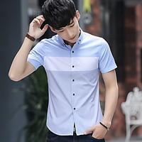 Summer short-sleeved shirt stitching thin section men#39;s casual shirt Slim yards young student inch shirt Men