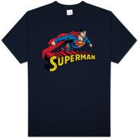 superman flying over logo distressed