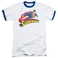 superman flying over logo distressed