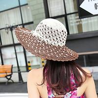 Summer Straw Hat Cap Beautiful Flower Girllady Round Wide Brim Hawaii Folding Soft Sun Hat Casual Foldable Brimmed Beach Hats