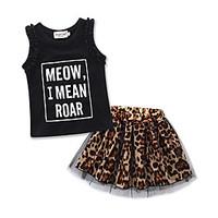 Summer Kids Girl Set Clothes Shirts Leopard Skirt Children\'s Clothing Set Girls Baby Clothes Suits