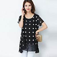 Summer new large size women fat MM plus dot wave point was thin loose short-sleeved chiffon shirt blouse