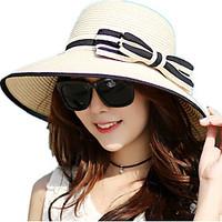 summer ladies shade sunscreen woven straw bow beach outdoor travel hat