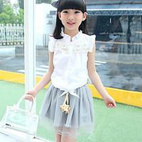 Summer girls lace stitching shirt with white gauze skirt 2 piece