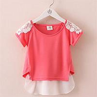 Summer 2016 Girls T shirts Girls Tops and Tees Kids Cotton Shirt White Lace Collar Bottoming Children