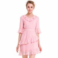 SUOQI Fashion Wild 1/2 Speaker Sleeves V Collar Was Thin Leaf Side Pink Dress Party Cocktail Holiday Dating Dresses