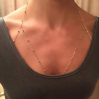 Summer Style Copper Beads Chain Body Chain Beads Necklace Body Jewelry Chest Chain Fashion Alloy Jewelry For Women Gifts 1pc
