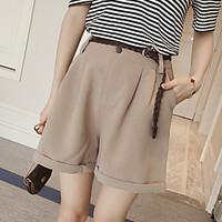 Summer new women loose waist was thin chiffon wide leg pants curling casual shorts with belt