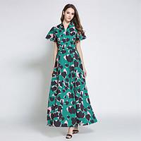 SUOQI Women Dresses Going out Casual Vintage Slim Swing Dress V Neck Short Sleeve Print Dress Spring Summer