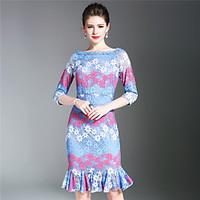 SUOQI Women Dresses Going out Casual/Daily Dresses Word Collar Short Sleeve Fashion Lace Mermaid Dress