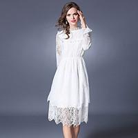 SUOQI Spring Fall Women\'s Dresses Going out Casual/Daily Party Cute Lace Dress Solid Stand Long Sleeve Dress