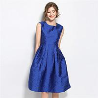 suoqi women dresses round neck sleeveless knee length a line dress blu ...