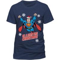 Superman - Christmas Hero Unisex Large T-Shirt - Blue