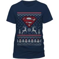 Superman - Reindeer & Snowman Unisex Medium T-Shirt - Blue