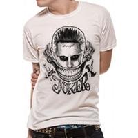 Suicide Squad Joker Face Unisex X-Large T-Shirt - White