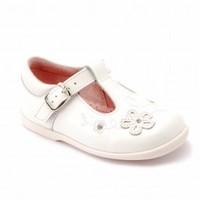 Sunflower White Patent Girls Buckle T-bar First Walking Shoes