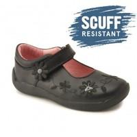 super soft honey bee black leather girls riptape school shoes